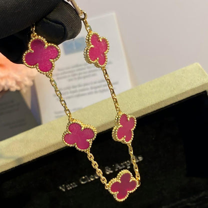 [Angela Jewelry]NEW CLOVER 5 MOTIFS PINK ENAMEL BRACELET