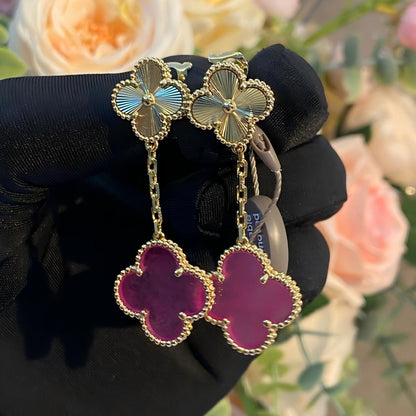 [Angela Jewelry]NEW CLOVER 2 MOTIF PINK ENAMEL EARRINGS