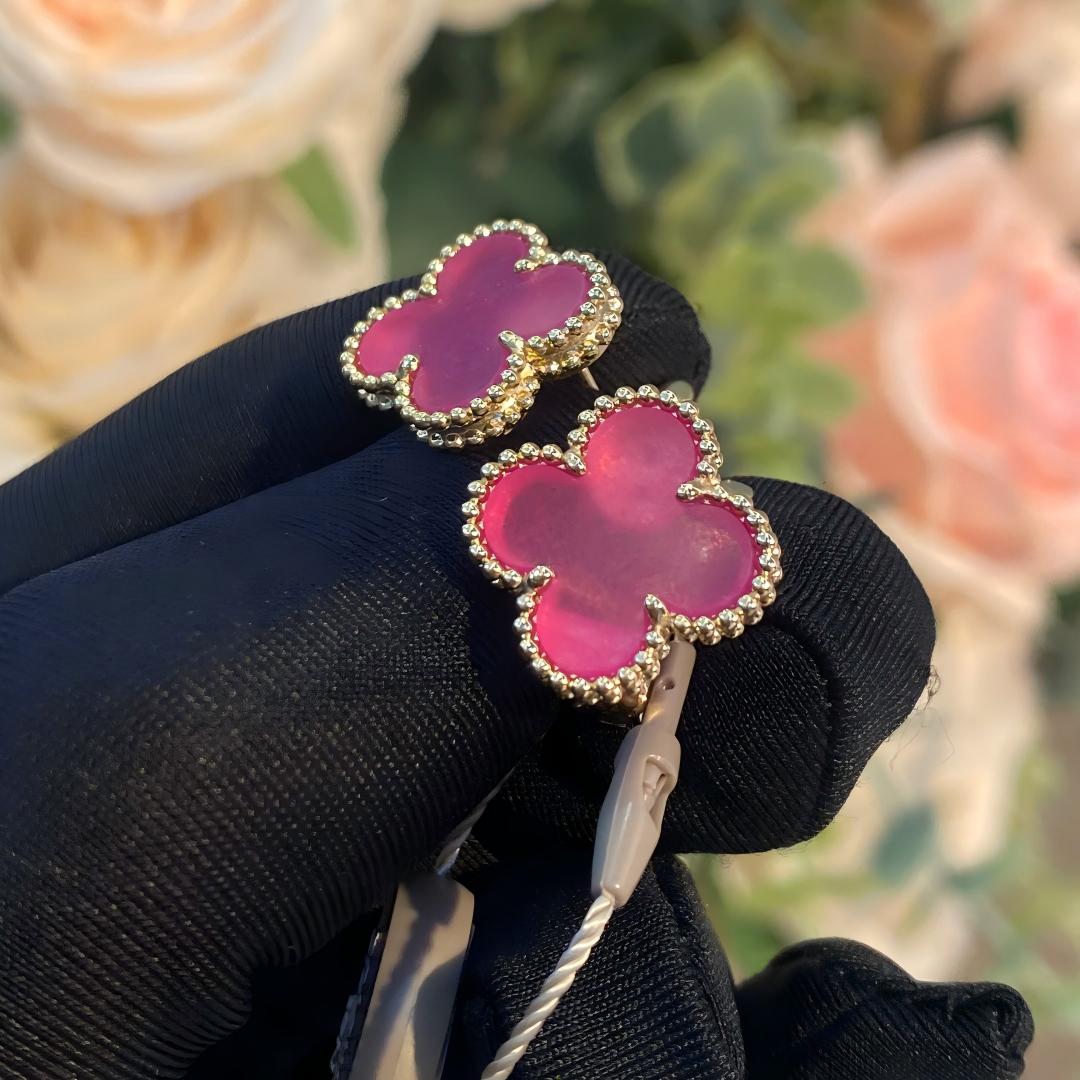 [Angela Jewelry]NEW CLOVER 15MM PINK ENAMEL STUD EARRINGS