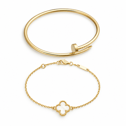 [Angela Jewelry] Clover White Mother-of-Pearl & JUSTE Bracelet Stack Set