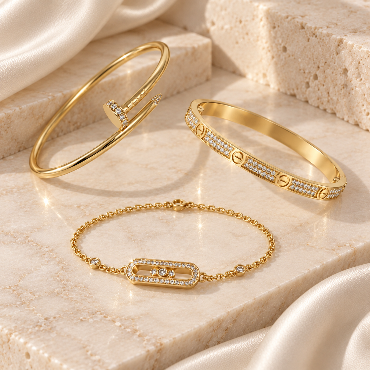 [Angela Jewelry] LOVE & JUSTE Baby Move Diamond Bracelet Stack Set