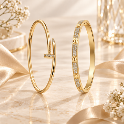 [Angela Jewelry] JUSTE Diamond & LOVE Diamond-Paved Bracelet Stack Set