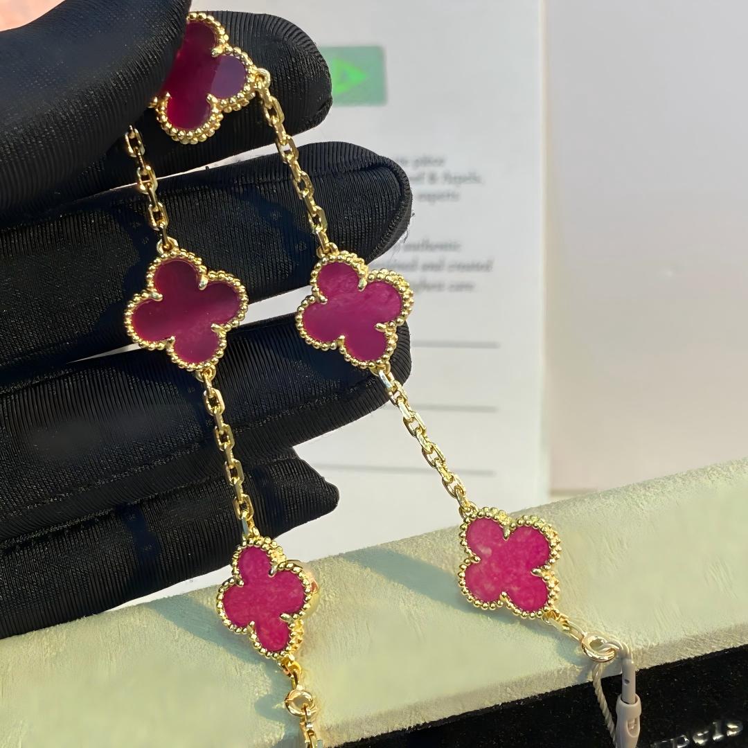 [Angela Jewelry]NEW CLOVER 5 MOTIFS PINK ENAMEL BRACELET