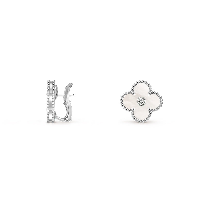 [Angela Jewelry]CLOVER SILVER 15MM MOP DIAMOND EARRINGS COLLECTION