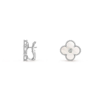 [Angela Jewelry]CLOVER SILVER 15MM MOP DIAMOND EARRINGS COLLECTION