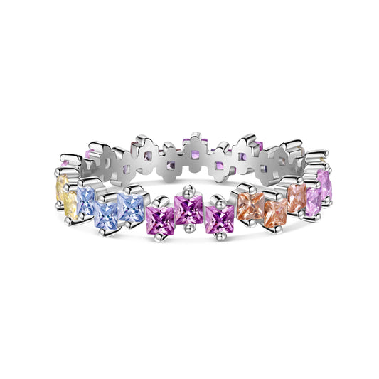 [Angela Jewelry]Mixed Colorful Square Staggered Rings
