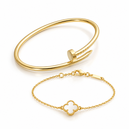 [Angela Jewelry] Clover White Mother-of-Pearl & JUSTE Bracelet Stack Set