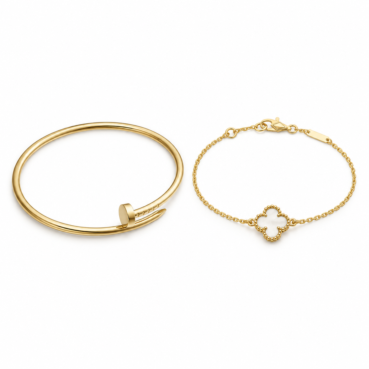 [Angela Jewelry] Clover White Mother-of-Pearl & JUSTE Bracelet Stack Set