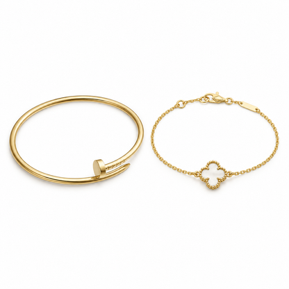 [Angela Jewelry] Clover White Mother-of-Pearl & JUSTE Bracelet Stack Set