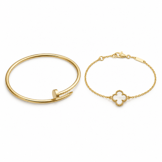 [Angela Jewelry] Clover White Mother-of-Pearl & JUSTE Bracelet Stack Set