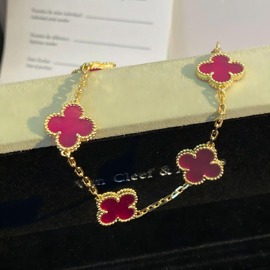 [Angela Jewelry]NEW CLOVER 5 MOTIFS PINK ENAMEL BRACELET