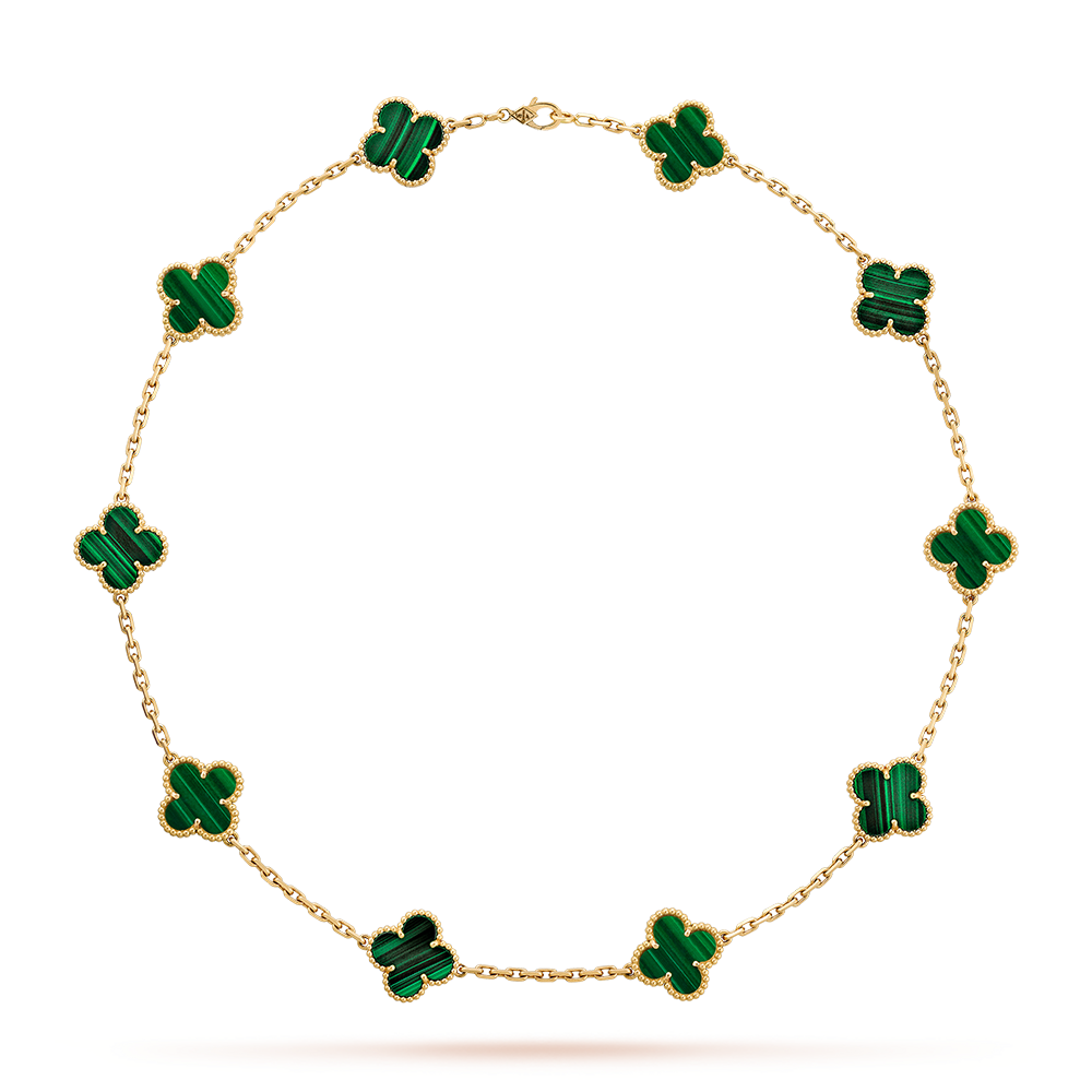 [Angela Jewelry]CLOVER 10 MOTIFS MALACHITE NECKLACE