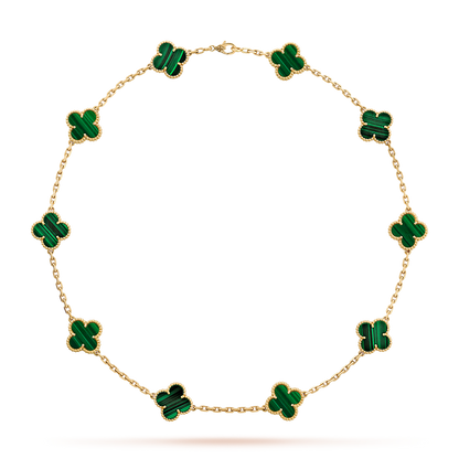 [Angela Jewelry]CLOVER 10 MOTIFS MALACHITE NECKLACE