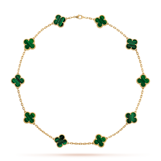 [Angela Jewelry]CLOVER 10 MOTIFS MALACHITE NECKLACE