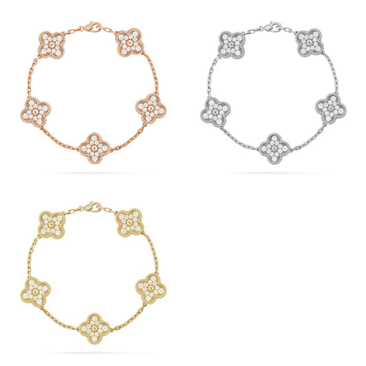 [Angela Jewelry] CLOVER 5 MOTIF FULL DIAMOND BRACELET COLLECTION