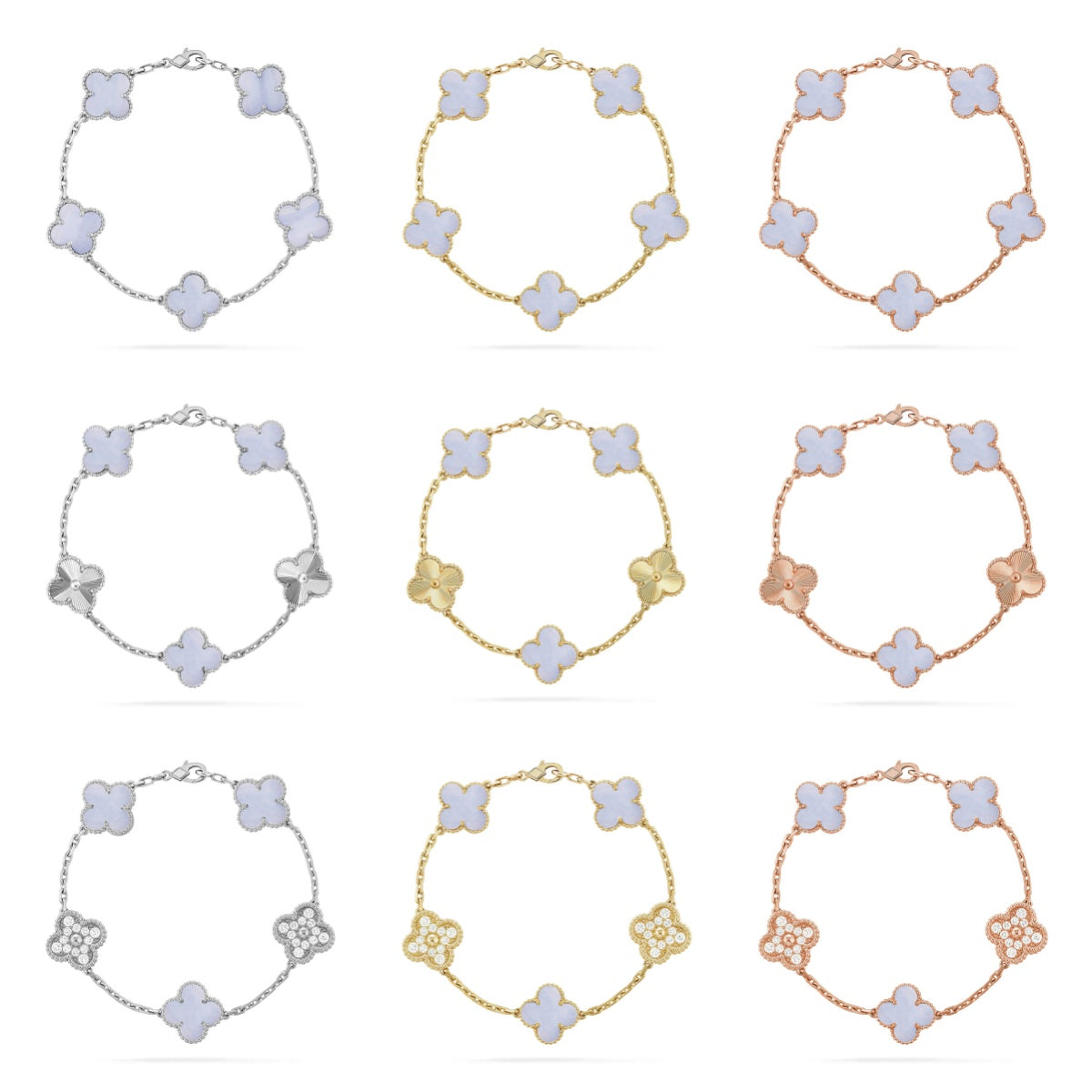 [Angela Jewelry] CLOVER 5 MOTIF PURPLE CHALCEDONY BRACELET COLLECTION
