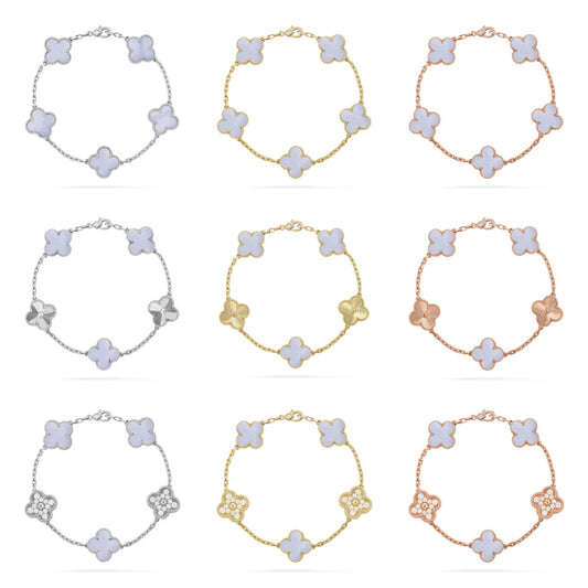 [Angela Jewelry] CLOVER 5 MOTIF PURPLE CHALCEDONY BRACELET COLLECTION