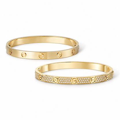 [Angela Jewelry] LOVE  Classic & Diamond-Paved Bracelet Stack Set