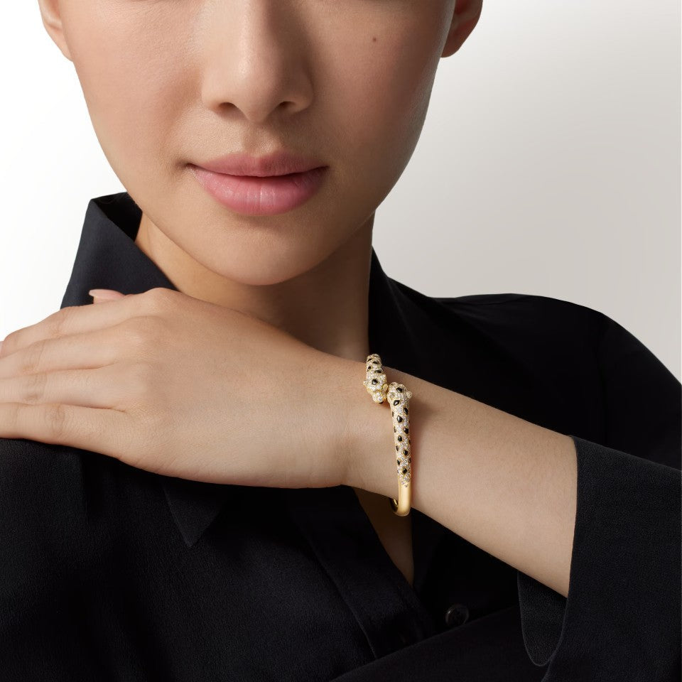 [Angela Jewelry]PANTHERE DOUBLE HEADED HALF DIAMOND OPEN BRACELET
