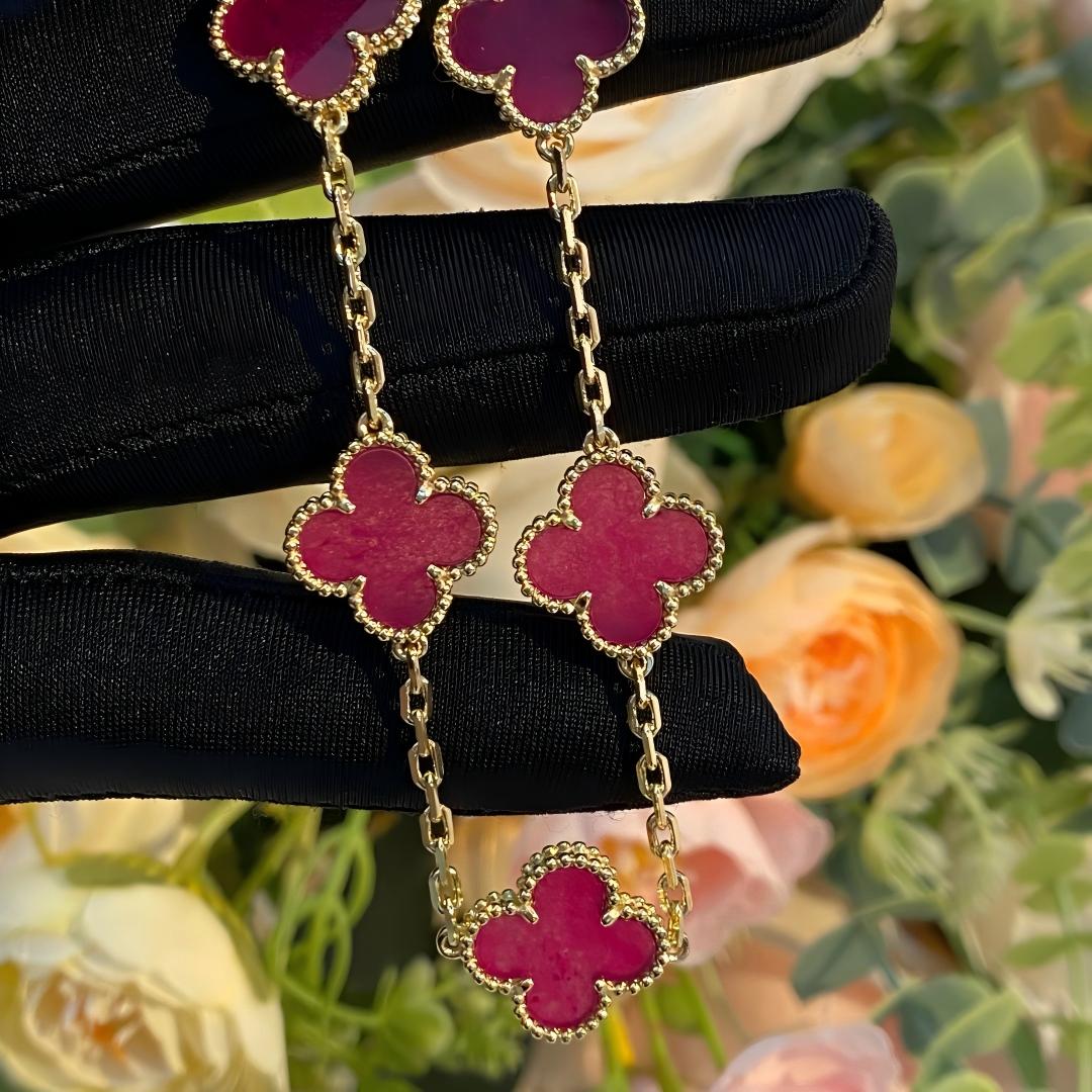 [Angela Jewelry]NEW CLOVER 5 MOTIFS PINK ENAMEL BRACELET