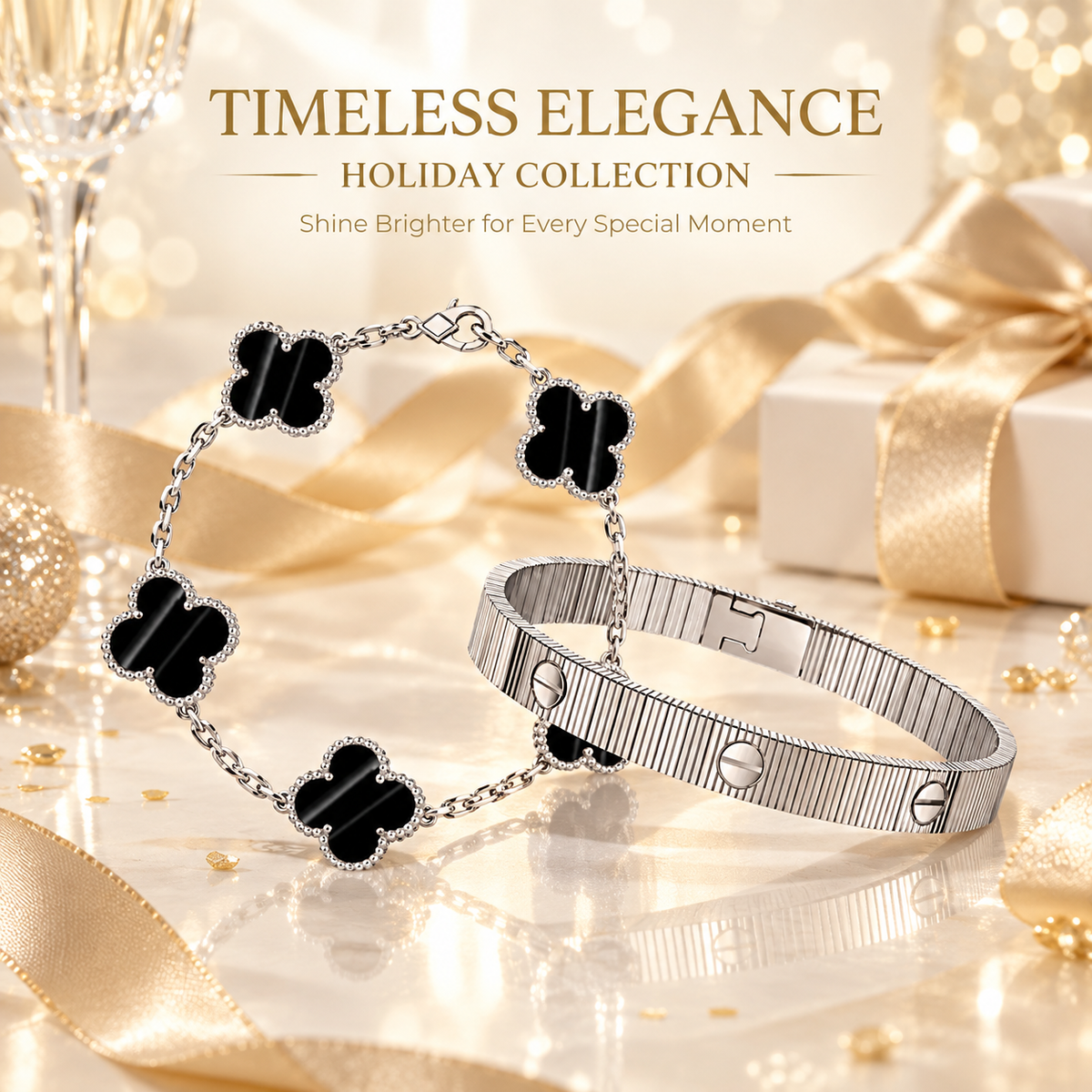 [Angela Jewelry] Clover 5-Motif & LOVE Unlimited Bracelet Set