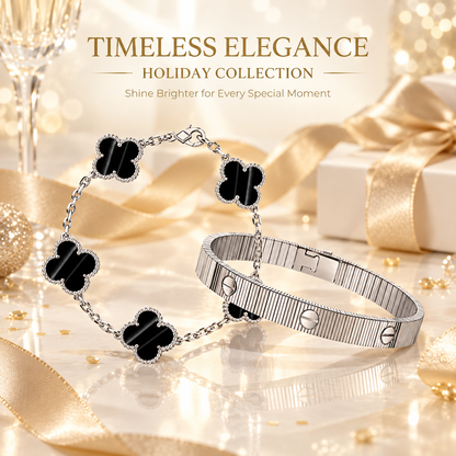 [Angela Jewelry] Clover 5-Motif & LOVE Unlimited Bracelet Set