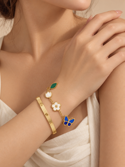 [Angela Jewelry] Lucky Spring Butterfly 5-Motif & LOVE Unlimited Bracelet Stack Set
