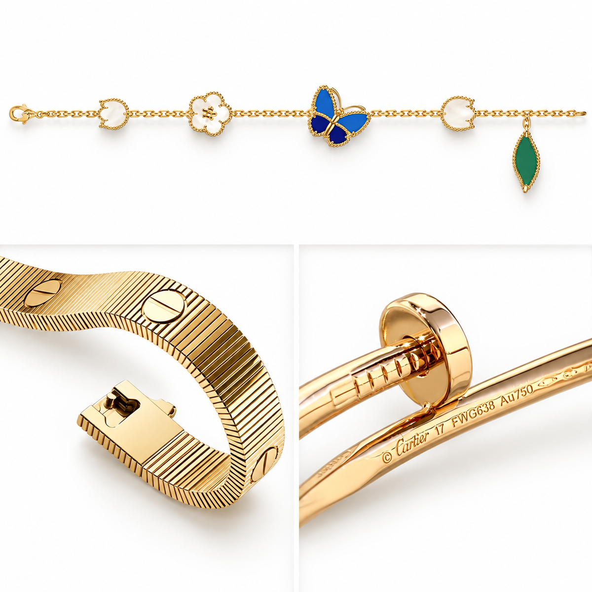 [Angela Jewelry]Clover Lucky Spring & Love & Juste Garden 3-Piece  Bracelet Stack Set