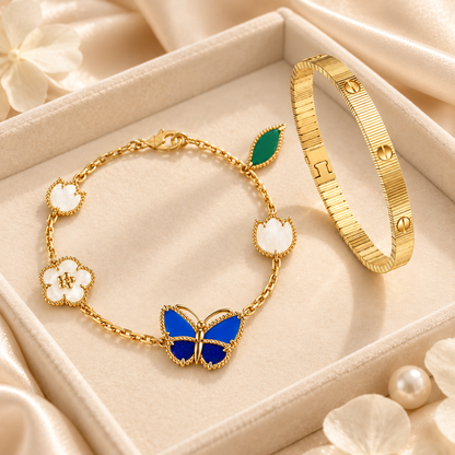 [Angela Jewelry] Lucky Spring Butterfly 5-Motif & LOVE Unlimited Bracelet Stack Set