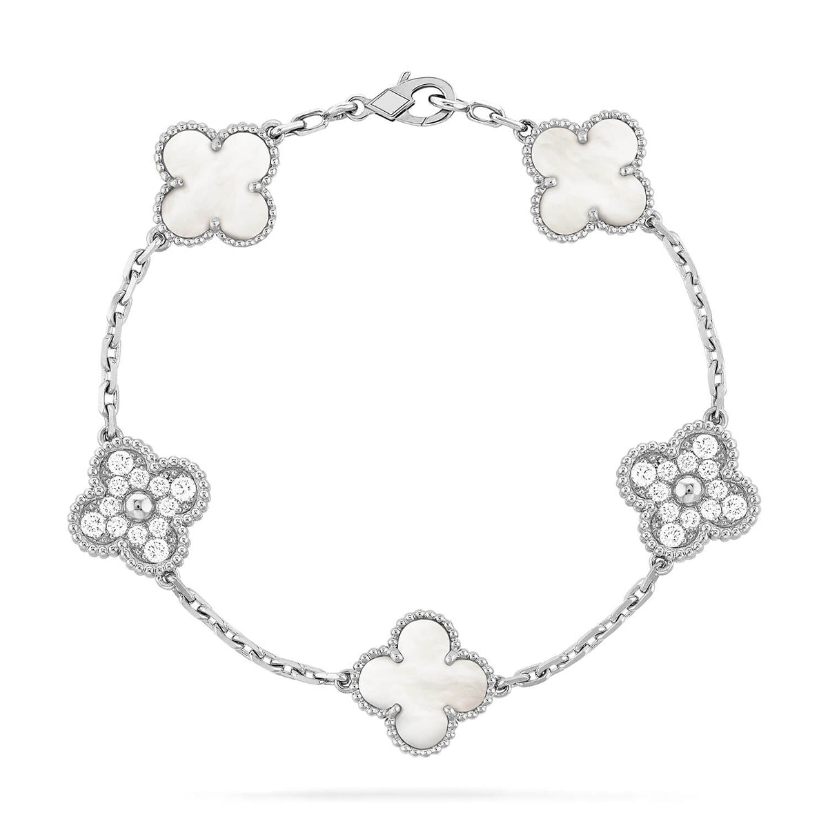 [Angela Jewelry]CLOVER WHITE PEARL MOP 5 MOTIF BRACELET COLLECTION
