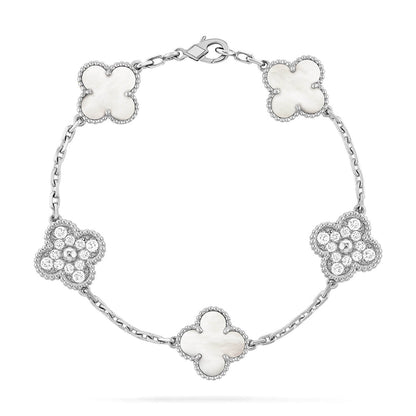 [Angela Jewelry]CLOVER WHITE PEARL MOP 5 MOTIF BRACELET COLLECTION