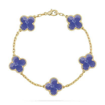 [Angela Jewelry] LOVE & JUSTE & Blue Veins Clover 5-Motif Diamond Bracelet Stack Set