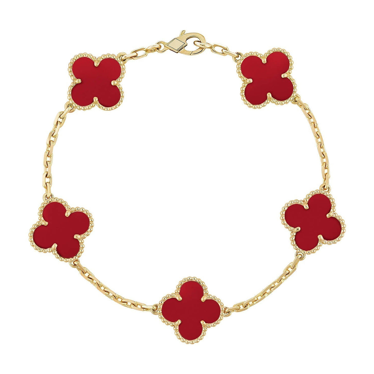 [Angela Jewelry] CLOVER 5 MOTIF RED CORNELIAN BRACELET COLLECTION