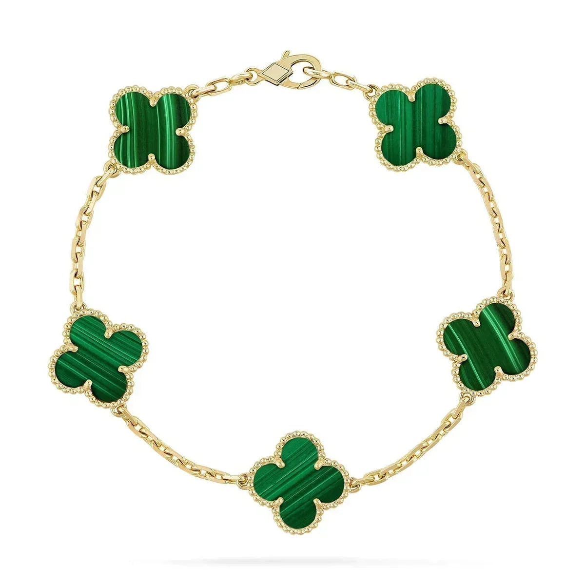 [Angela Jewelry]Clover 5-Motif Malachite & Pietersite Bracelet Stack Set