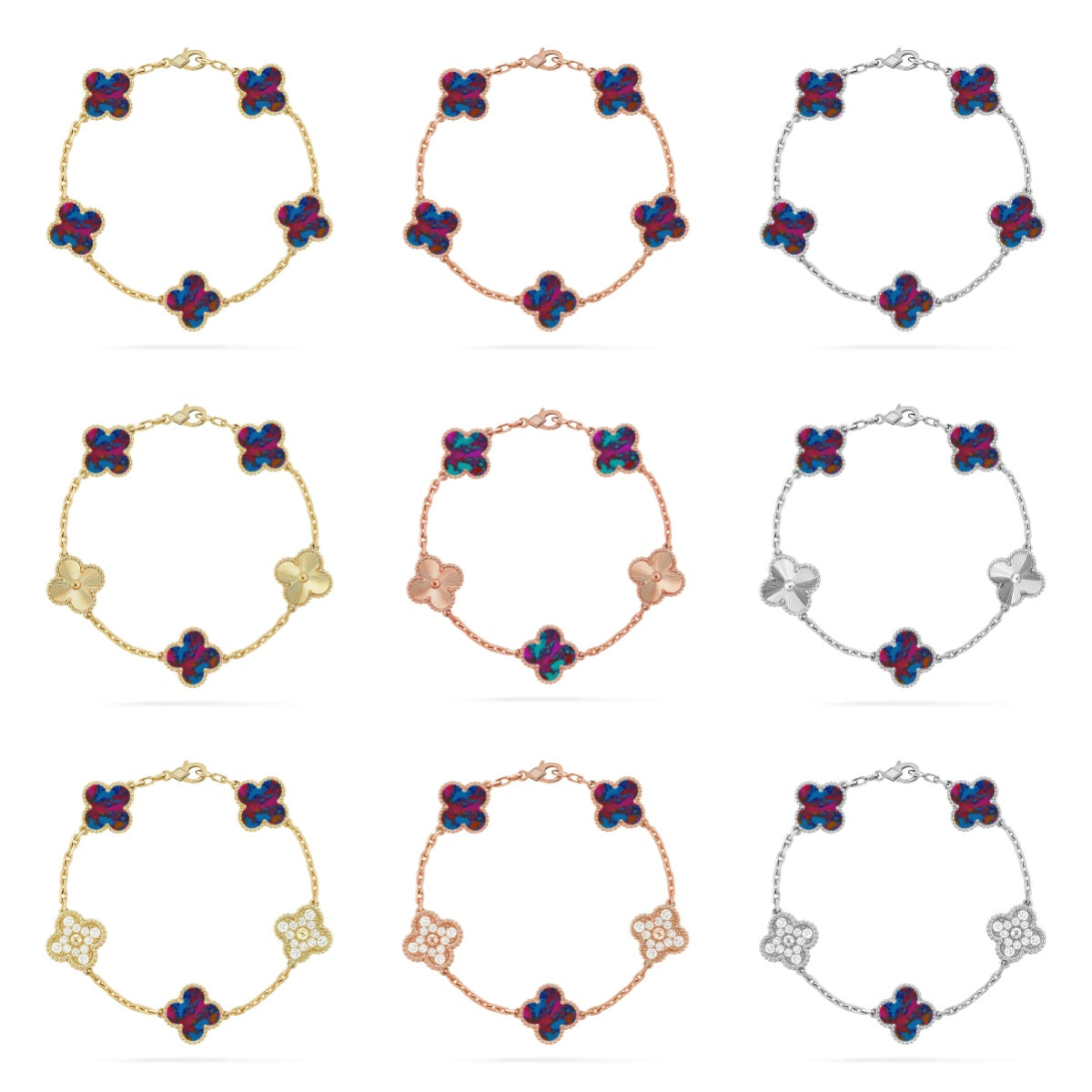 [Angela Jewelry]CLOVER 5 MOTIF COLOR GEMSTONES BRACELET COLLECTION