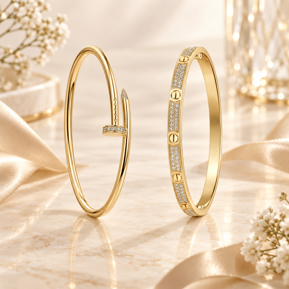 [Angela Jewelry] JUSTE Diamond & LOVE Diamond-Paved Bracelet Stack Set