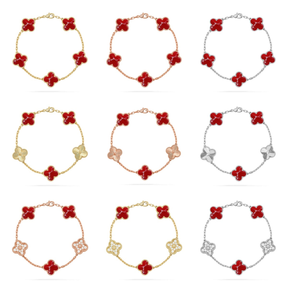 [Angela Jewelry]CLOVER 5 MOTIF RED PATTERN BRACELET COLLECTION