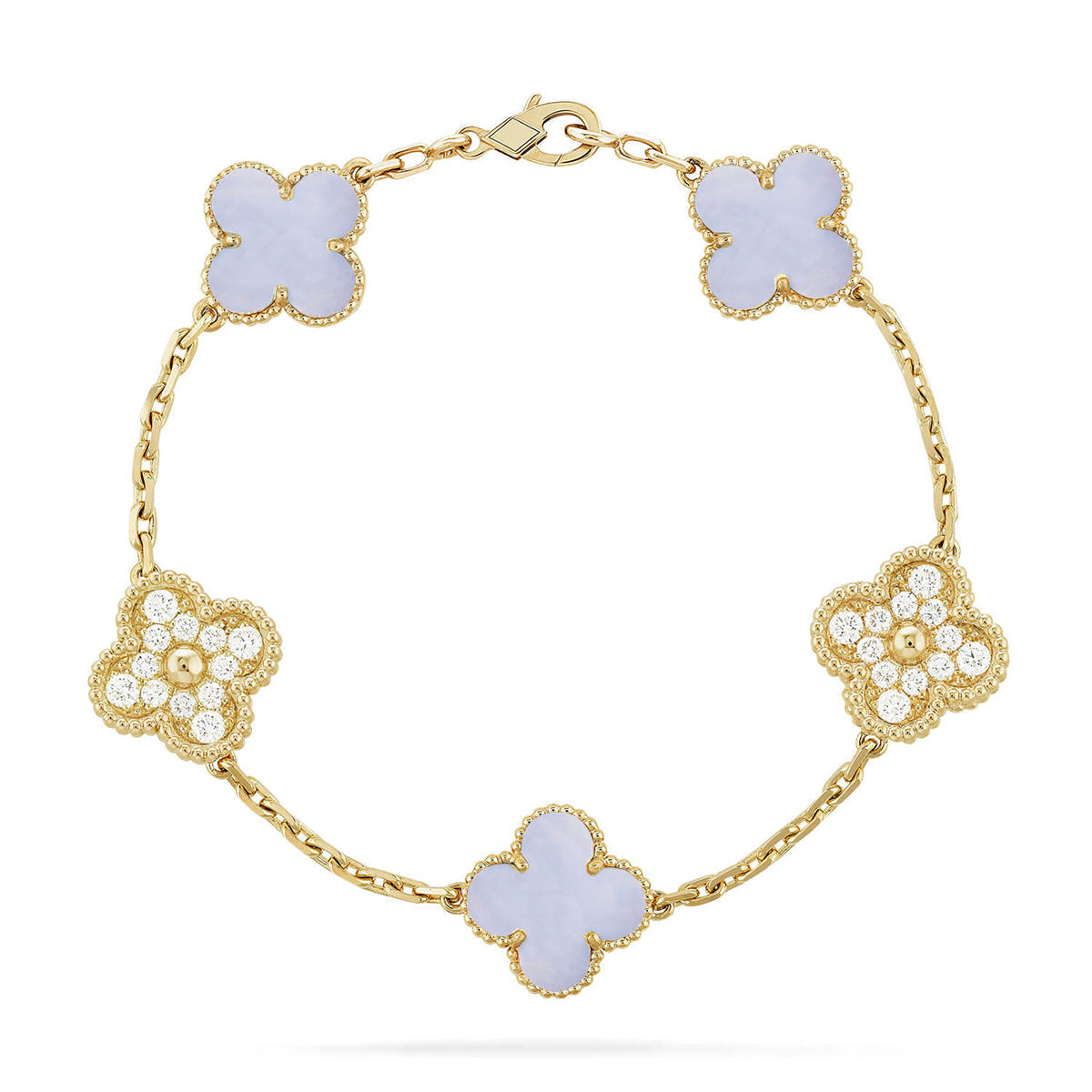 [Angela Jewelry] CLOVER 5 MOTIF PURPLE CHALCEDONY BRACELET COLLECTION