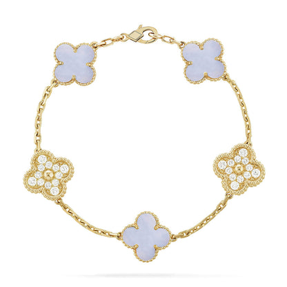 [Angela Jewelry] CLOVER 5 MOTIF PURPLE CHALCEDONY BRACELET COLLECTION