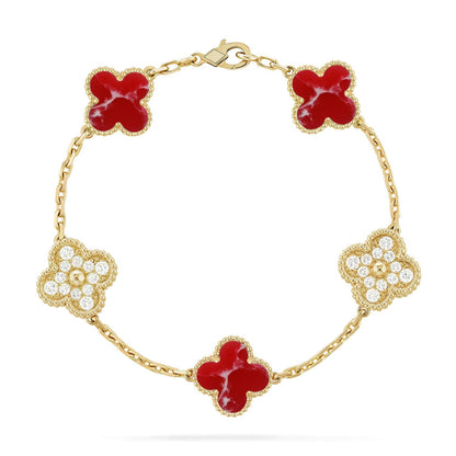 [Angela Jewelry]CLOVER 5 MOTIF RED PATTERN BRACELET COLLECTION