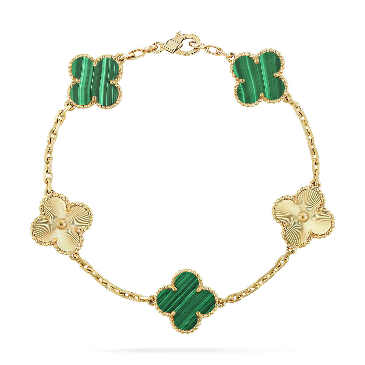 [Angela Jewelry] CLOVER 5 MOTIF MALACHITE BRACELET COLLECTION