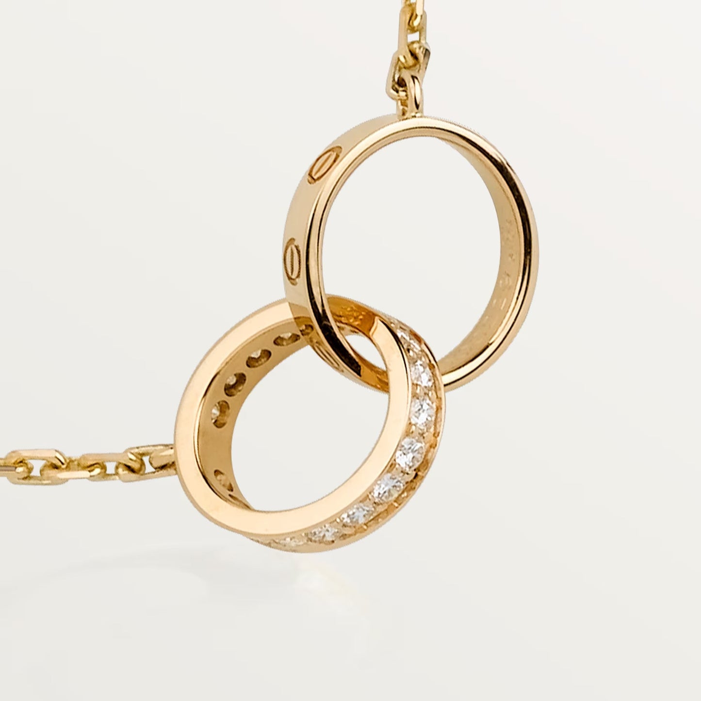 [Angela Jewelry]LOVE DOUBLE RING HALF DIAMOND NECKLACE