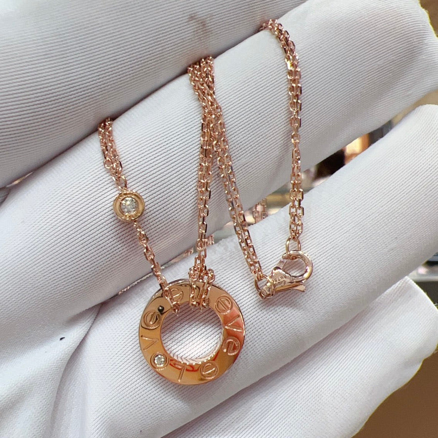 [アンジェラジュエリー]ラブネックレス 16mm 2ダイヤモンド
