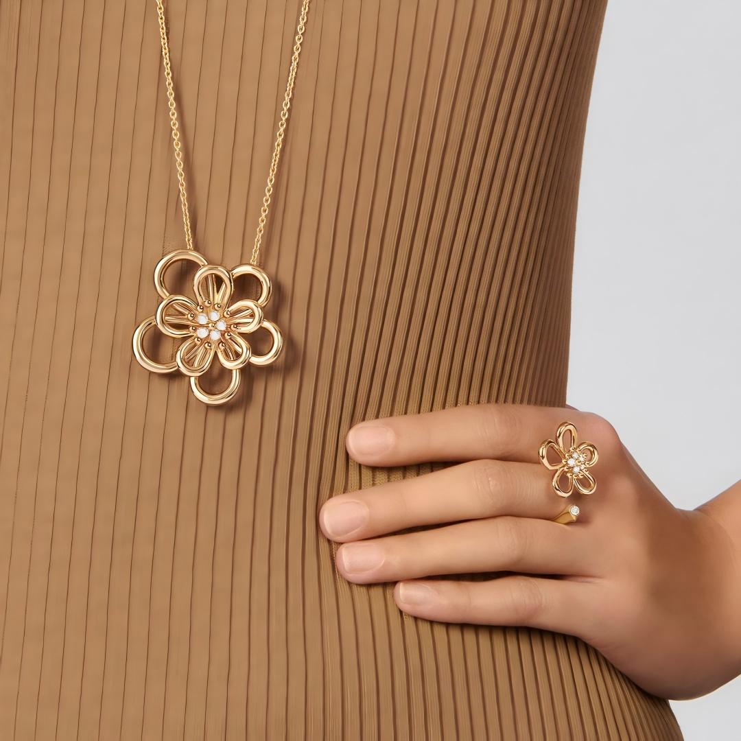 [Angela Jewelry]  FLOWERLACE OPEN RING 5 DIAMONDS