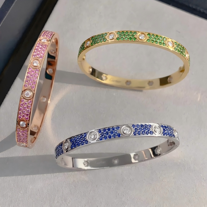 [Angela Jewelry]Pave Gemstone Love &Force Large Horseshoe Diamond Duo Bracelet Stack Set