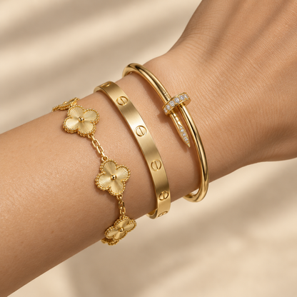 [Angela Jewelry] Clover & Love & Juste 3-Piece Gold Bracelet Stack Set