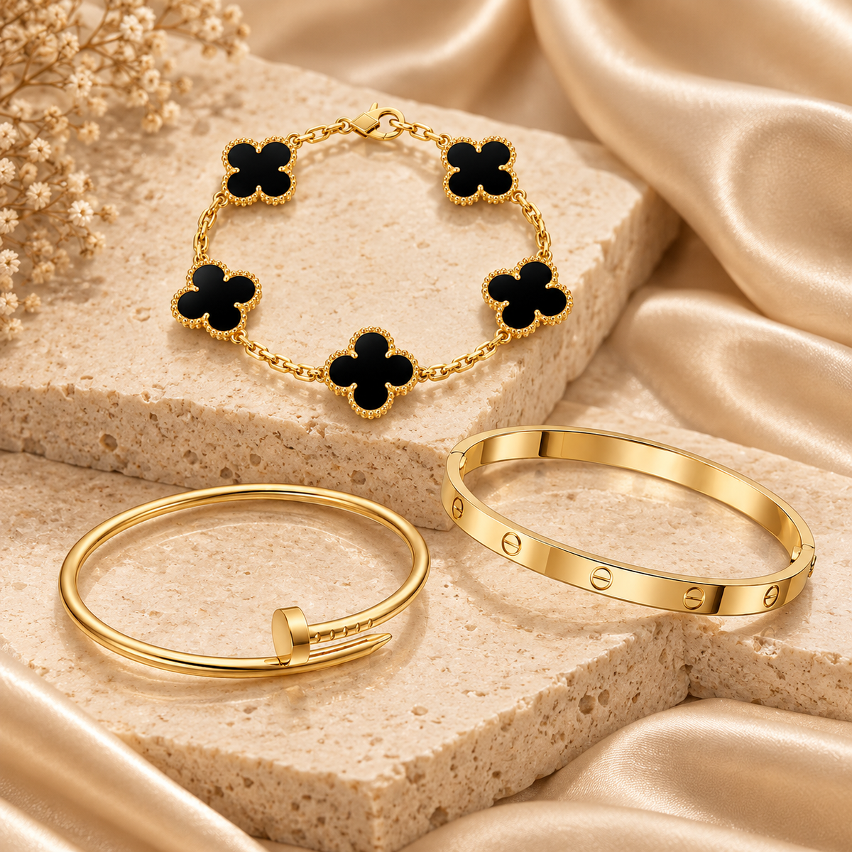 [Angela Jewelry]Clover & Juste & Lover  Bracelet Stack Set