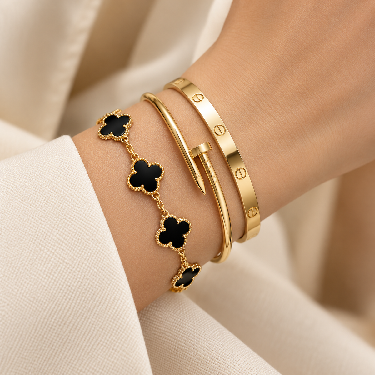 [Angela Jewelry]Clover & Juste & Lover  Bracelet Stack Set