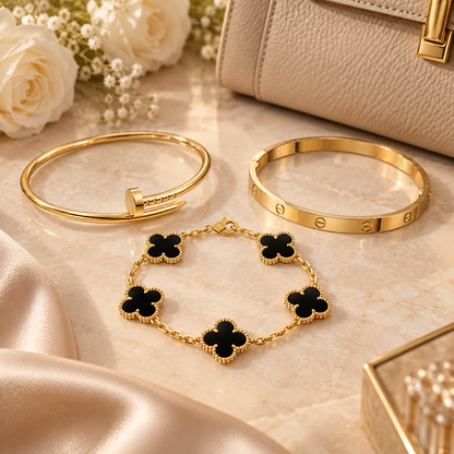 [Angela Jewelry]Clover & Juste & Lover  Bracelet Stack Set