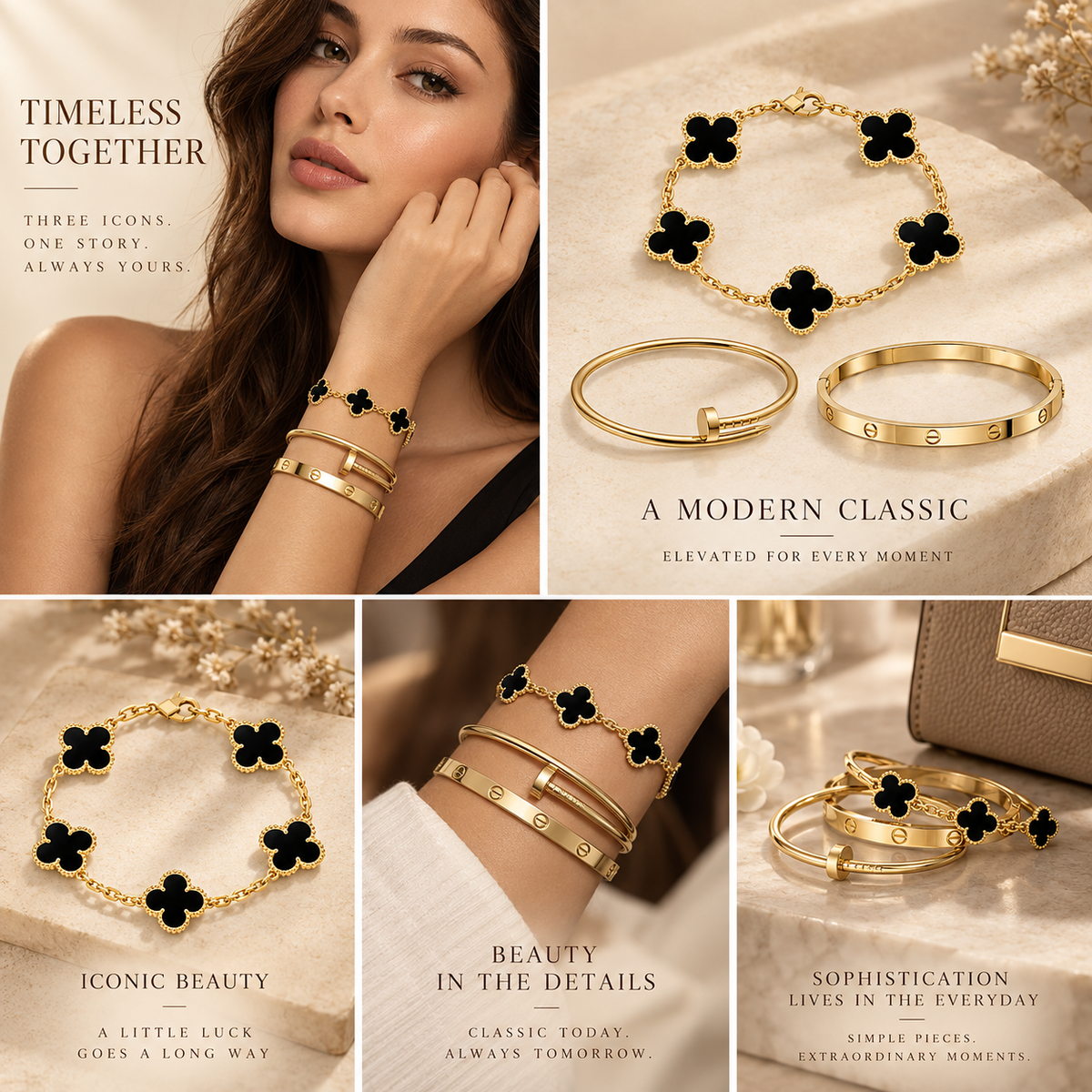 [Angela Jewelry]Clover & Juste & Lover  Bracelet Stack Set